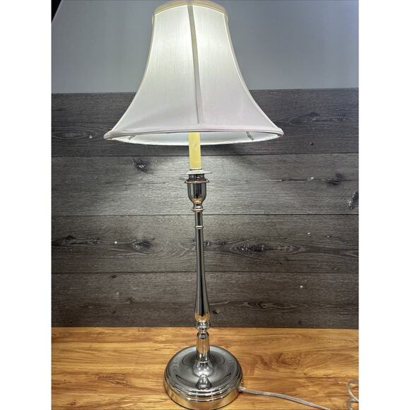 RALPH Lauren Chrome Candlestick Table Lamp 34” with Shade - Picture 1 of 8